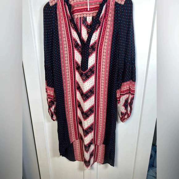 Free People - Printed Voile Peacemaker boho dress long sleeves - high low - sm - Picture 8 of 11